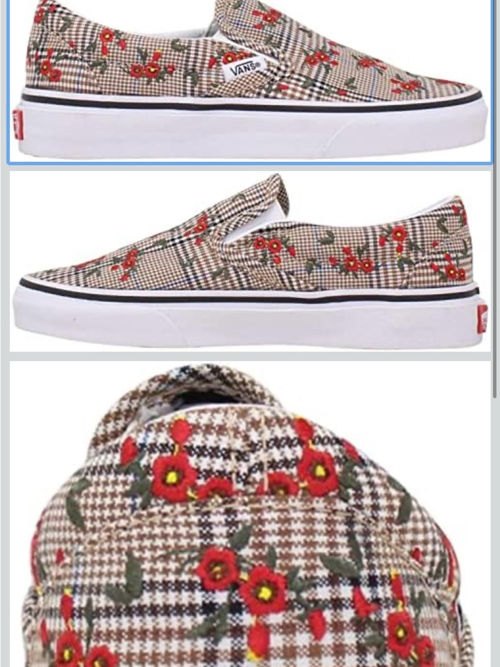 Vans Kids Slip-On Sneakers in Red Floral on Tan Plaid